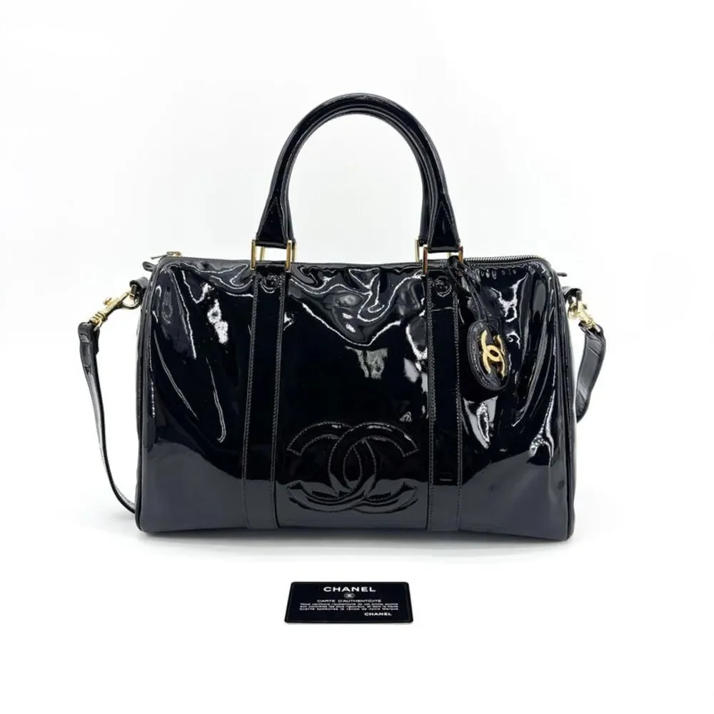 Chanel Black Patent Boston Bag